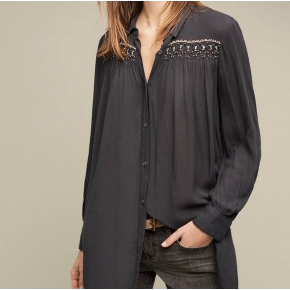 Floreat Anthropologie Beulah Beaded Top Small Rayon Boho Western - Picture 1 of 7